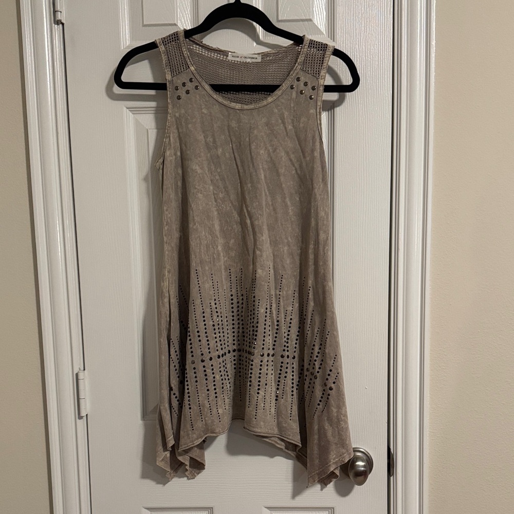 Elegant Sleeveless Tan Studded Women's Tank Top